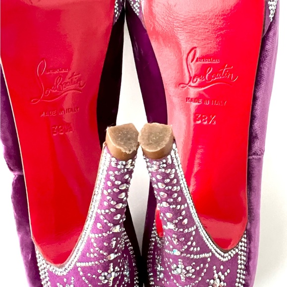 CHRISTIAN LOUBOUTIN || Purple Velvet Crystal Detail 140 Eugenie Dorsay Pump 8.5 - Picture 12 of 14